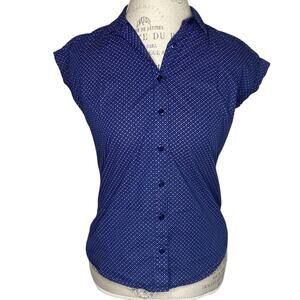 Annabelle Blue & Pink Cap Sleeve Button Up Shirt Women's Size XSmall